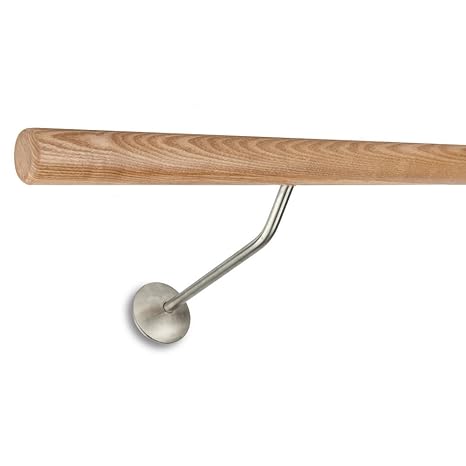 Treppen- und Geländerstudio Graber - Ballettstange Esche hell, 42mm Ø, 1950mm Länge + 2 Edelstahlhalter - 250mm Wandabstand