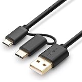 Ugreen USB Type C Cable 2 in 1 Micro USB with Type C Adapter Convertor Reversible Charging Sync Cable 3Ft Silver Blak 3Ft
