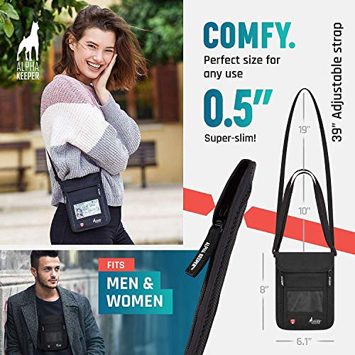 Neck Wallet [2019 NEW MODEL] - Hidden RFID Pouch Passport Holder for Women and Men – Alpha Keeper Travel Neck Pouch - Includes 2 BONUS Luggage Tags - Thumbnail 7