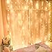 Curtain String Lights, Battery/USB Powered 200 LED Twinkle Light with Remote, Auto On/Off Setting & 8 Modes Fairy Lights for Indoor/Outdoor Bedroom Party Decor (Warm White 9.8 x 6.6Ft)