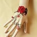 QTMY Black Lace Adjustable Red Rose Finger Ring Bracelet Jewelry Set Gift for Women Girl