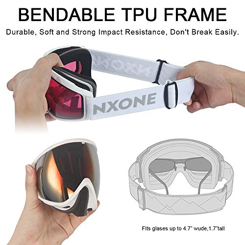 NXONE Snow Goggles Anti-Fog UV Protection Snowboard Goggles Dual Layer Lens TPU Frame Ski Goggles for Men Women Red Lens