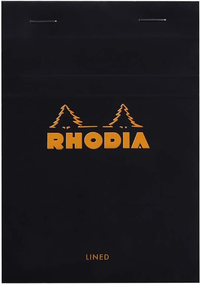 RHODIA 136009C, Stapled Notepad N°13 Black, A6, Lined, 80 Detachable Sheets, White Clairefontaine Paper 80 g/m, Soft