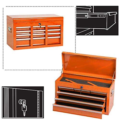 Big Tool Box,Rolling Tool Chest with Sliding Drawers,2 in 1 Tool Cabinet with 4 Swivel Wheels (2Pcs with Brake),Cold Rolled Steel,Orange - Thumbnail 2