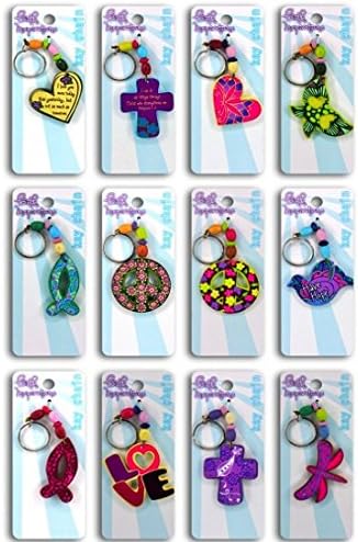 12 Multi Color Wood Beaded Girls Faith Key Chains