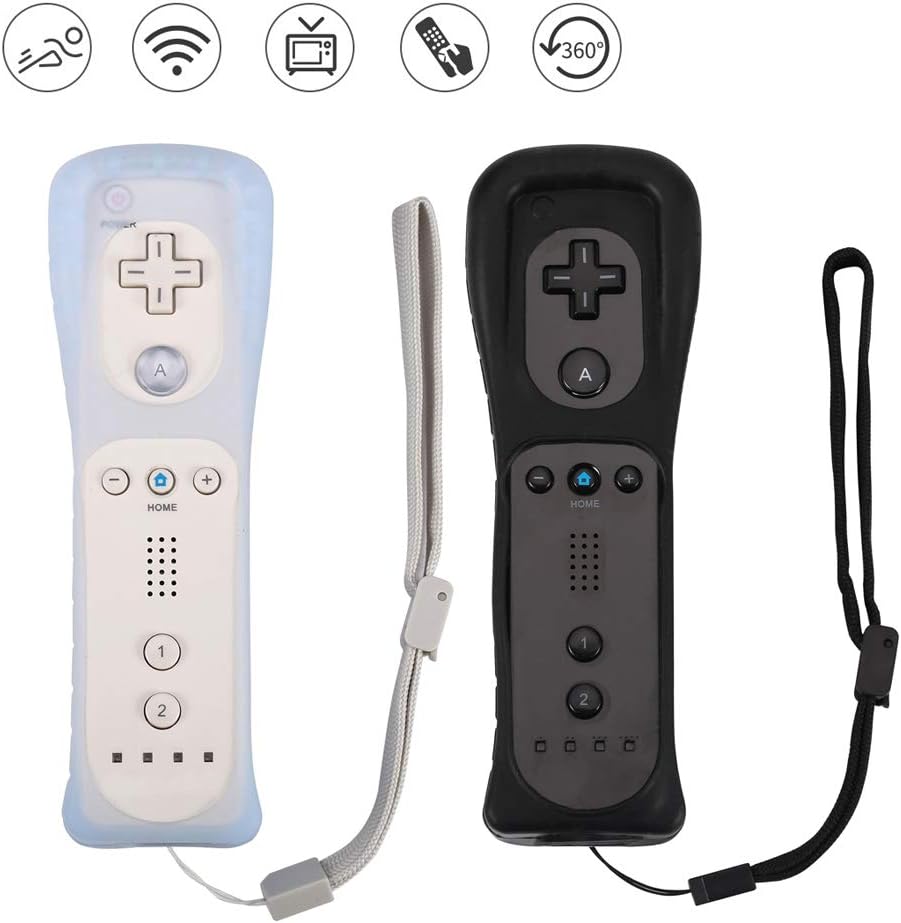 Lactivx Wii Remote Controller,Wireless Gesture Controller with Silicone Case and Wrist Strap for Wii Wii U Console (2 Pack, Black and White)