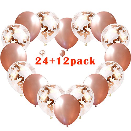 TIRIO Rose Gold Confetti Balloons 36Pcs, 12 Inch Premium Quality Rose Gold Latex Party Balloons Great for Weddings, Birthdays, Bridal Shower Decorations, Engagement, Graduation Party.