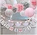 luckylibra Baby Girl Baby Shower Decorations, It is a Girl Banners and Paper Lantern Paper Flower Pom Poms （Pink White Grey） primary