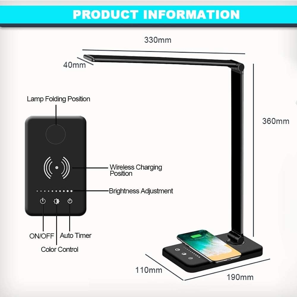 BIENSER LED Desk Lamp with Wireless Charging, USB Charging Port, 10 Brightness Levels, 5 Lighting Modes - Image 5
