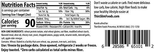 ThinSlim Foods 90 Calorie, 0g Net Carb, Love The Taste Low Carb Everything Bagels ...