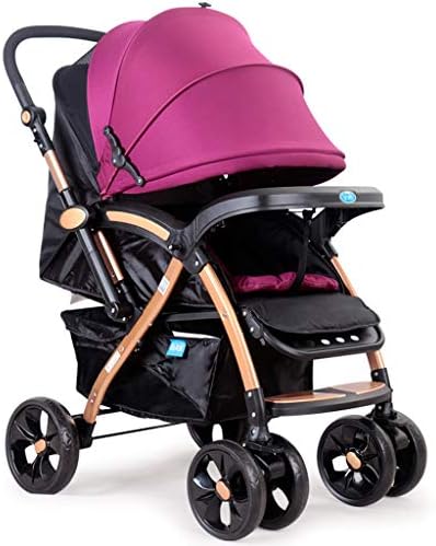 JCOCO Baby Stroller Lightweight Folding Shock Two-Way Seated Lying Four Round 0-3 Baby Stroller (Color : Pink)