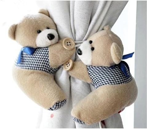 A Pair Baby Kid Toddler Child Infant Nursery Room Bedroom Animal Cartoon Plush Teddy Bear Window Curtain Tieback Tie Back Decor Holder Buckle Holdback Belt Hooks Clip Clasps Toy (Coffee)