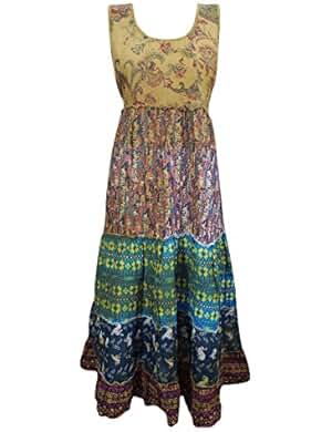 Mogul Womens Sundress Sleeveless Cotton Colorful Printed Bohemian Holiday Dresses