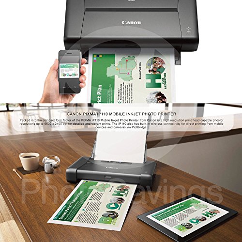 Canon PIXMA iP110 Wireless Mobile Inkjet Printer w/with Airprint(TM) and Cloud Compatible and Accessory Bundle with 3-Outlet + USB Cable + Fibertique Cloth - Thumbnail 2