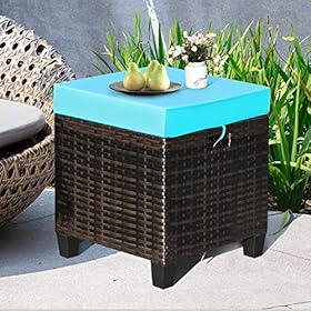 Tangkula 2 Pieces Outdoor Patio Ottoman, All Weather Rattan Wicker Ottoman Seat, Patio Rattan Furniture, Outdoor… 51%2B0dQR%2BT8L