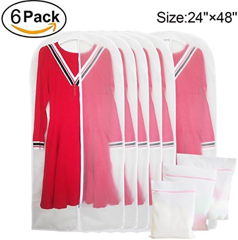 Garment Bag Clear,Long Dress-Moth Proof Garment Bags with 3 Laundry Bags for Free Dust Cover White Breathable for Suit Dance Clothes Closet Pack of 6