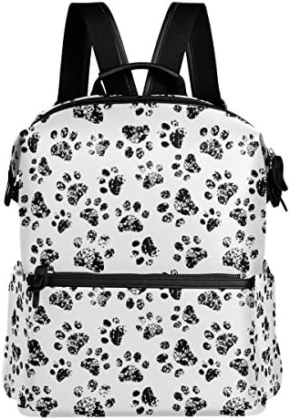 Black Dog Paw Prints Lightweight Waterproof Polyester Large Capacity Backpack Campus Backpack Travel Daypack White