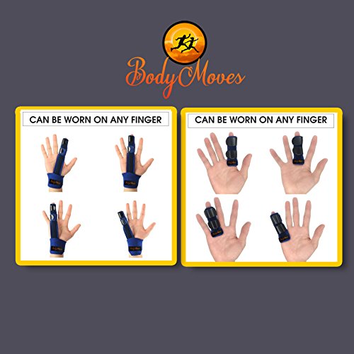 BodyMoves Finger Splint Plus Finger Extension Splint Plus 2 Black Nylon Sleeves for Trigger Finger Mallet Finger Broken Finger Rheumatoid Arthritis Post Operative Care (Aqua Blue Splints)