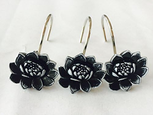 12 PCS Home Fashion Decorative Rust Proof Black Flower Shower Curtain hooks