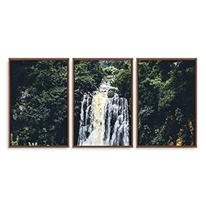 3 Piece Framed Canvas Wall Art for Living Room, Bedroom Waterfall in Deep Forest of Croatia Canvas Prints for Modern Home Decoration Ready to Hang - 16"x24"x3 Panels