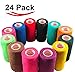 3 Inch Vet Wrap Tape Bulk (Assorted Colors) (Pack of 24) Self Adhesive Adherent Adhering Flex Bandage Grip Roll for Dog Cat Pet Horse