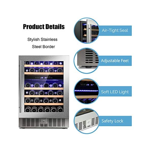 Antarctic-Star-24-Wine-Cooler-Beverage-Refrigerator-Beer-Mini-Fridge-46-Bottles-Dual-Zone-Built-in-Freestanding-Stainless-Steel-Double-Layer-Tempered-Digital-Temperature-Memory-Function-Glass-Door