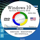 Windows 10 - 32/64 Bit DVD SP1, Supports HOME Edition. Recover, Repair, Restore or Re-install Windows to Factory Fresh!