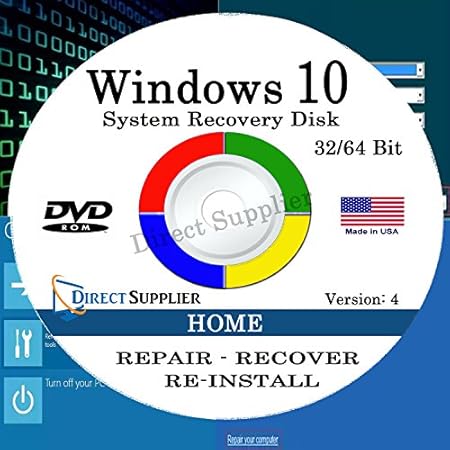 Windows 10 - 32/64 Bit DVD SP1, Supports HOME Edition. Recover, Repair, Restore or Re-install Windows to Factory Fresh!