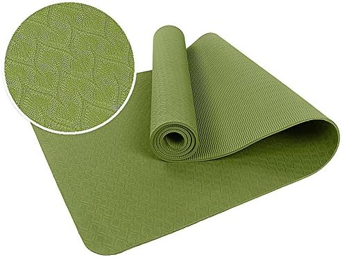 SunnyRoyal Yoga Mat with Carry Strap and Bag High Density TPE Material 8mm Extra Thick Exercise Mat for Fitness Workout Pilates and Hot Yoga Anti Skid Non-Toxic Eco-Friendly 72"×24"(Bamboo Green)