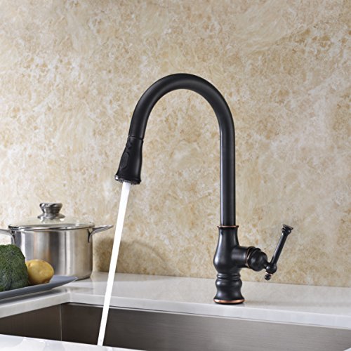 Kitchen Faucet,Delle Rosa Lead Free Brass Kitchen Faucet,High Arc 360 Degree Swivel Kitchen Faucet, Pre-rinse Kitchen Faucet with Pull Down Sprayer Oil Rubbed Bronze