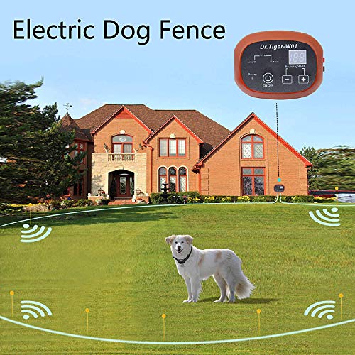 DrTiger 2 Receiver Electric Dog Fence, Dog Containment System, Collar Send Beeps and Shock Correction, Coffee