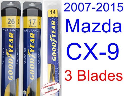 2007-2015 Mazda CX-9 Replacement Wiper Blade Set/Kit (Set of 3 Blades) (Goodyear Wiper Blades-Assurance) (2008,2009,2010,2011,2012,2013,2014)