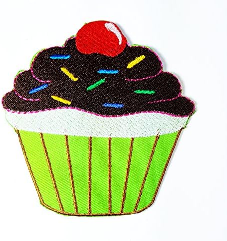 HHO Blue Lava Cupcake Cherry patch Embroidered DIY Patches, Cute Applique Sew Iron on Kids Craft Patch for Bags Jackets Jeans Clothes