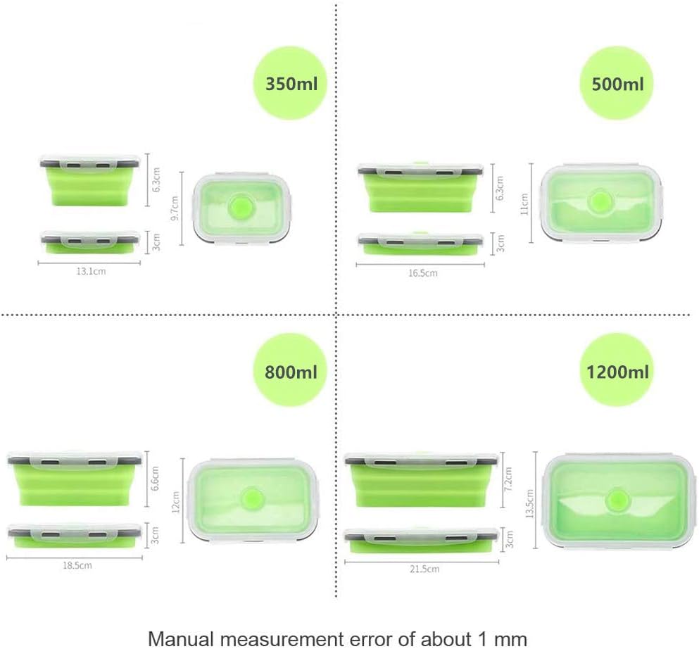 Beeptrum Collapsible Silicone Food Storage Container with Lid, Portable Lunch Bento Box Outdoor Picnic Box Space Saving - Image 4