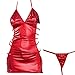 KENROLL Women's Sexy Lingerie Babydoll Patent Leather Sleeveless Bodysuit Party Nightclub Dresses (One Size, 0867-Red)