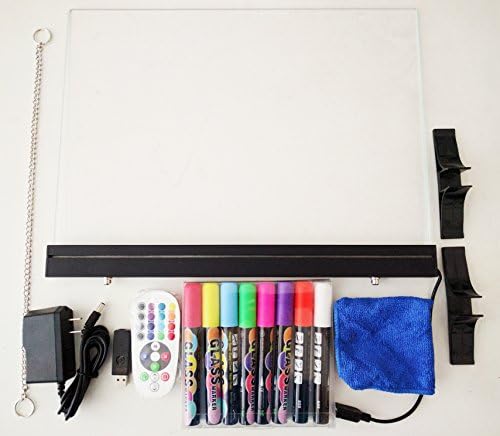 LED Clear Tempered Glass White Board Drawing Art Board with Remote Includes 8 Liquid Chalk Markers and Cleaning Cloth