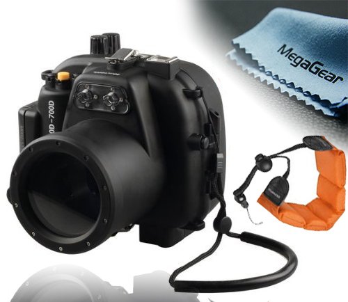 MegaGear 130ft 40m Underwater Waterproof case Housing with Foam Floating Wrist Strap for Canon Rebel T5i Digital SLR Camera and 18-55mm EF-S IS STM Lens (Canon EOS 700D)