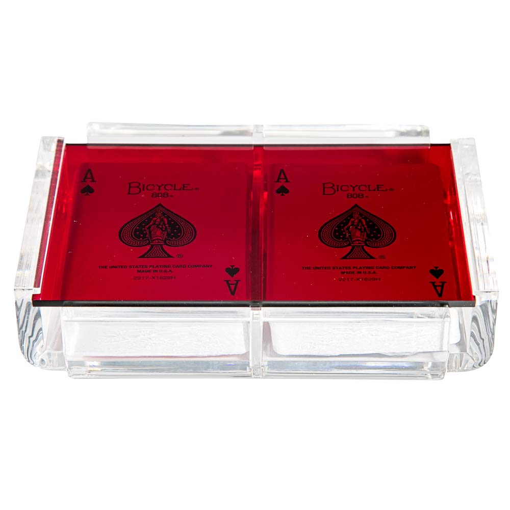 Luxe Dominoes Modern Elegant Playing Card Deck Holder Tray with 2 Decks of Playing Cards in Unique S