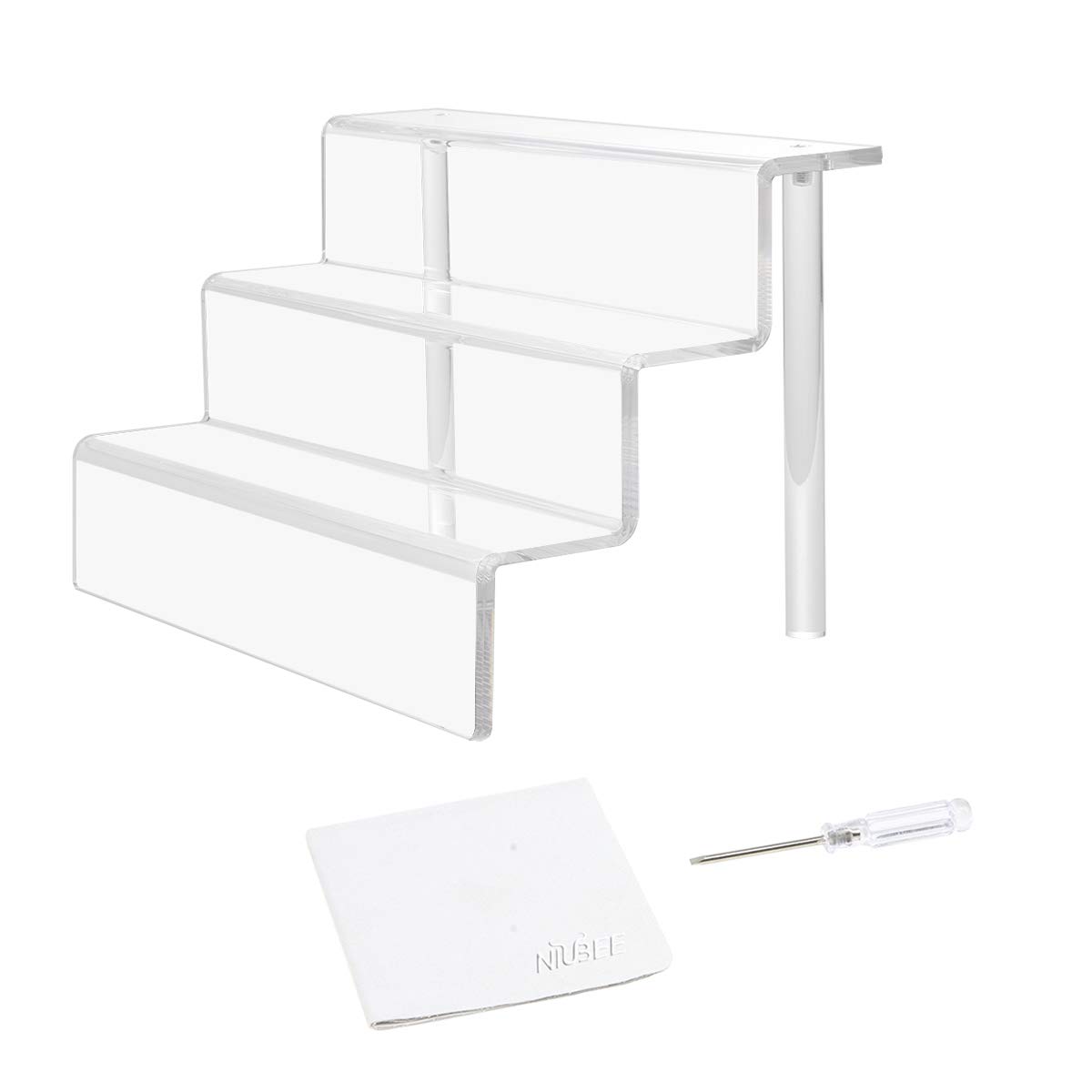 NIUBEE Acrylic Riser Stand Shelf for Amiibo Funko Pop Figure Display, 3 Steps Acrylic Display for Decoration and Organizer-Small, 3-Tier, Clear(9x6 inch)