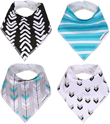 American Kiddo Baby Bandana Drool Bibs for Boys 100% Waterproof Organic Cotton With Snaps and Back Pocket (4-Pack) for Drooling and Teething Babies and Toddlers - American Arrow Set