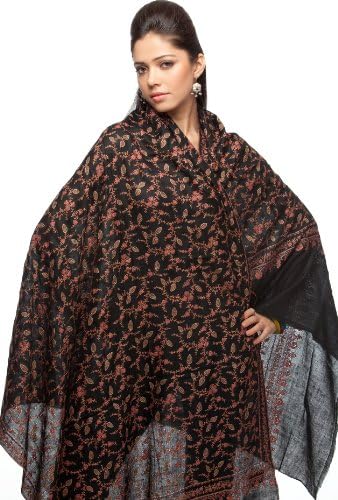 Originals Kashmir 100% Pure Handmade Pashmina Border Embroidery Black Stole Shawl Scarf Wrap