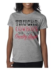 Apparel: Trucks Cowboys and Country Music Funny Cute American Ladies T-Shirt S-2XL - Grey - S
