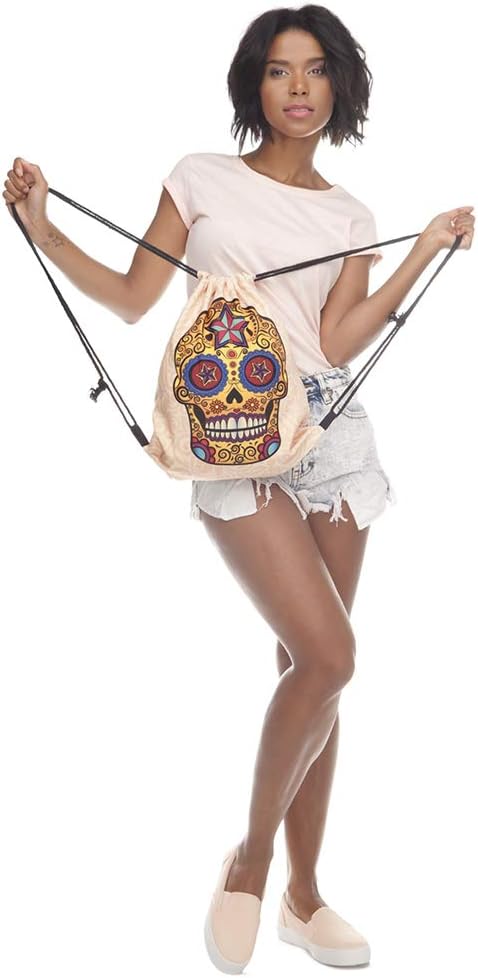 PREMYO Drawstring Gym Bag Backpack Quote Print Skull Rucksack for School Sports Travel Women Children Birthday Present - Image 5