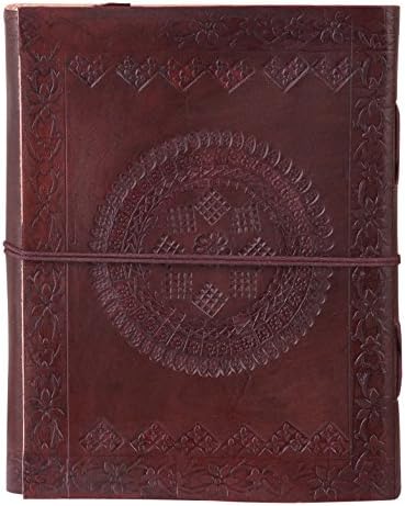 Refillable Travelers Notebook Vintage Flower Embossed Leather Journal for Men Women Writing Gift 8x6 Inches By Perilla Home