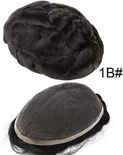 LHC Full Super Thin French Lace Mens Toupee All Lace Mens Hairpieces Full French Lace Hair Systems Human Hair Wigs for Men 120% Light to Medium Density (8"10", 1B Off Black)