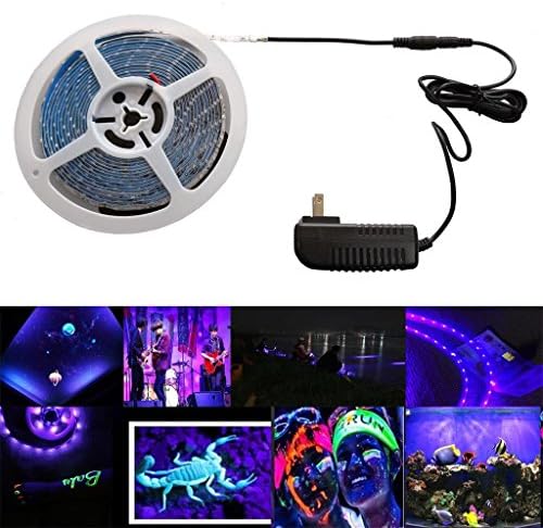AMARS UV Black Lights LED Strip with DC12V 2A Power Supply Adapter Waterproof Blacklights for Florescent Glow, Night Fishing, Curing 3D Prints, Sterilization, Black Lights Party, DJ