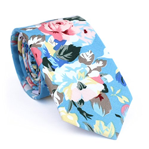 DAZI Men's Skinny Tie Floral Print Cotton Necktie, Great for Weddings, Groom, Groomsmen, Missions, Dances, Gifts. (Aloha)