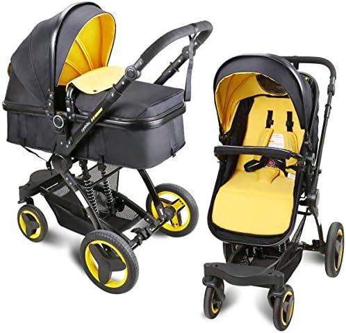 Infant Toddler Baby Stroller Newborn Baby Carriage Folding Pram Stroller Luxury Pushchair Stroller High Landscape (yellow)