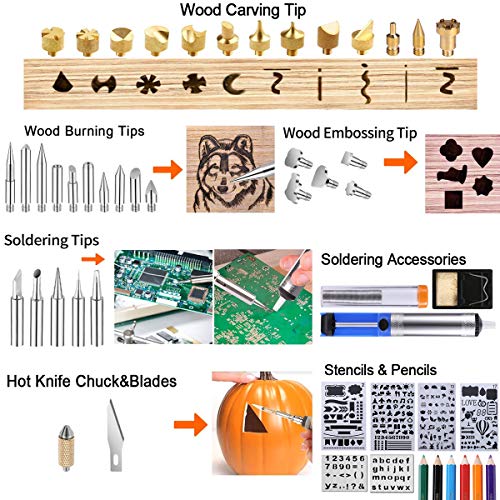Wood Burning Kit, Uolor 54Pcs 2 in 1 Pyrography Wood Burner with Soldering Iron Accessories, Adjustable Temperature Woodburning Pen, Various Embossing/Carving/Soldering Tips - Thumbnail 2