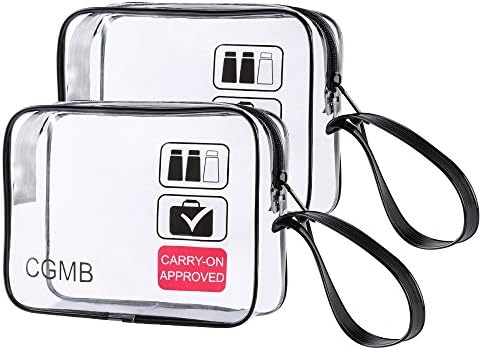 TSA-Approved Clear Travel Toiletry Bag, CGMB Airline Kit 3-1-1 Liquids Toiletries &amp; Cosmetics Packing Organizer Carry-On Luggage Pouch with handle for Women and Men (2 Pack)